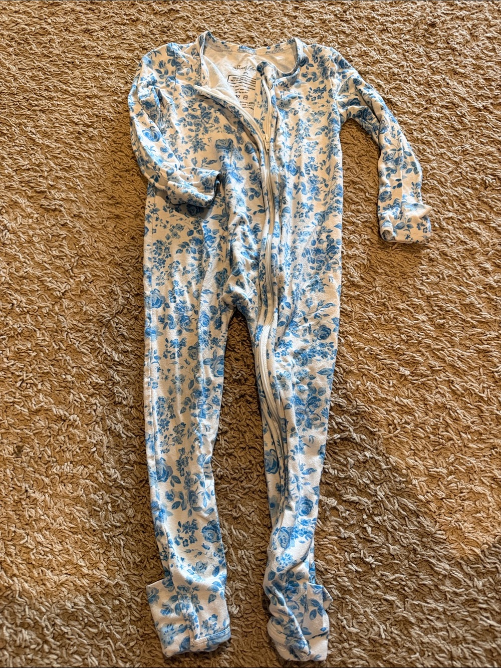 SweetHoney Cream and Blue Floral Zip up pajamas